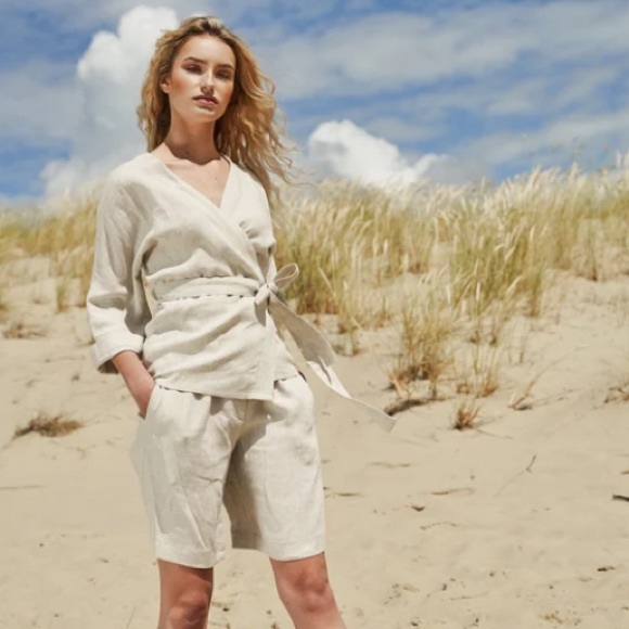 Linen Handmade Studio Roma Wrap Top - Picture 1 of 10
